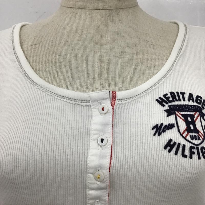 トミーヒルフィガー TOMMY HILFIGER カットソー 七分袖 ヘンリーネックカットソー リブカットソー プリントカットソー S ロゴ、文字 白 / ホワイト /  レディース USED 古着 中古 10105940