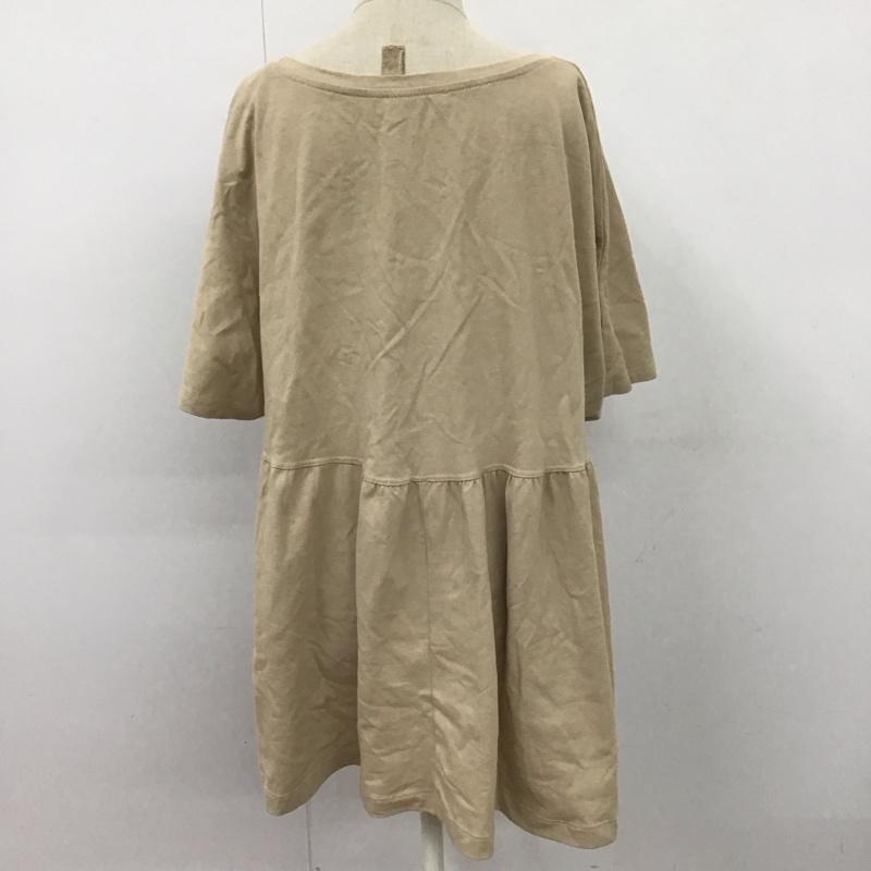 ザラ ZARA カットソー 半袖 0085 157 706 クルーネック ウエスト切替 L 無地 ベージュ / ベージュ / レディース USED 古着 中古 10122570