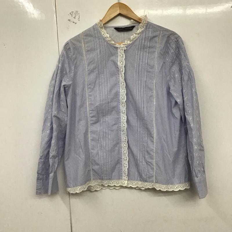 ザラウーマン ZARA WOMAN シャツ、ブラウス 長袖 長袖シャツ ノーカラーシャツ ストライプシャツ L ストライプ 白 / ホワイト / X 水色 / ライトブルー / レディース USED 古着 中古 10129761