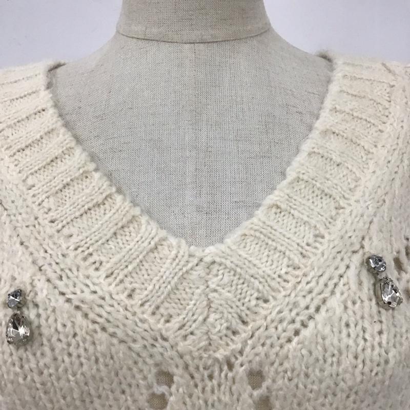 ザラ ZARA ニット、セーター 長袖 9598 246 712 Vネック ビジュー S アイボリー / アイボリー / レディース USED 古着 中古 10122666