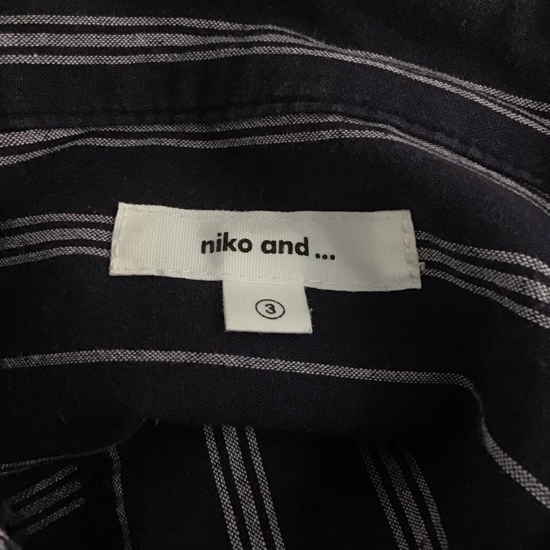ニコアンド niko and... ワンピース ロングスカート ST93SH13ST バンドカラー シャツワンピース 七分袖 3 ストライプ 紺 / ネイビー / レディース USED 古着 中古 10133443
