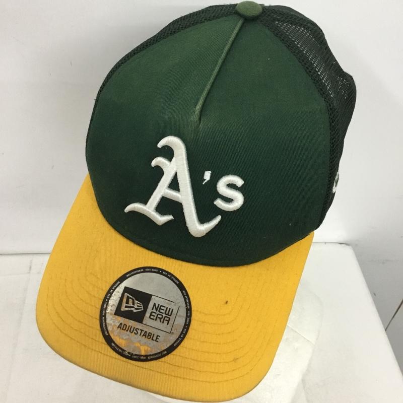 ニューエラ NEW ERA 帽子 キャップ オークランド アスレチックス メッシュキャップ ロゴ、文字 緑 / グリーン / X 黄 / イエロー / メンズ USED 古着 中古 10150223