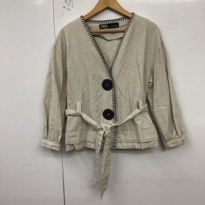 ザラ ZARA ジャケット、上着 ジャケット、ブレザー 0068 021 710 ノーカラー Vネック M 無地 アイボリー / アイボリー / X 黒 / ブラック / レディース USED 古着 中古 10129171