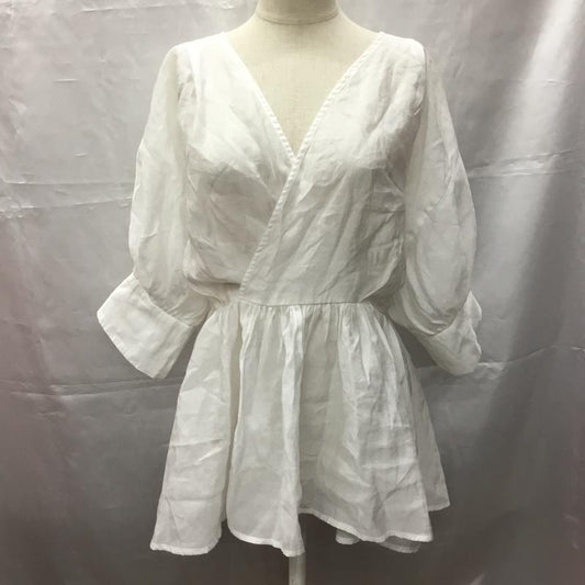 ムルーア MURUA カットソー 七分袖 012140402101-01 シアーカシュクールシャツ FREE 無地 白 / ホワイト /  レディース USED 古着 中古 10107303