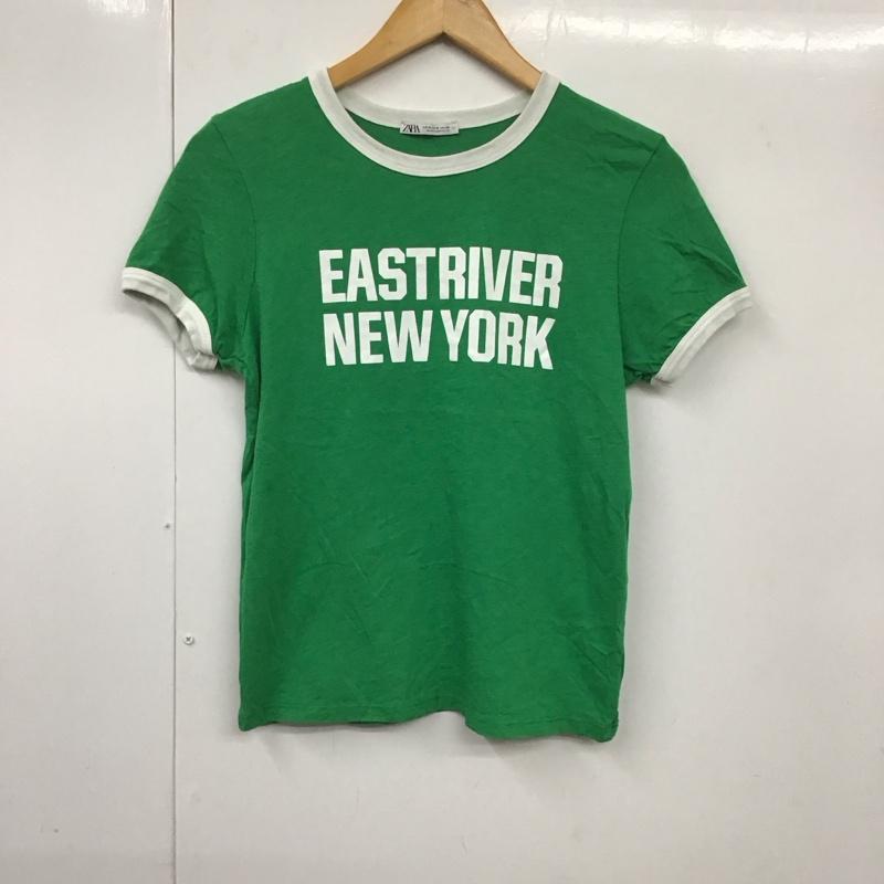 ザラ ZARA Tシャツ 半袖 M ロゴ、文字 X プリント 緑 / グリーン / レディース USED 古着 中古 10130424