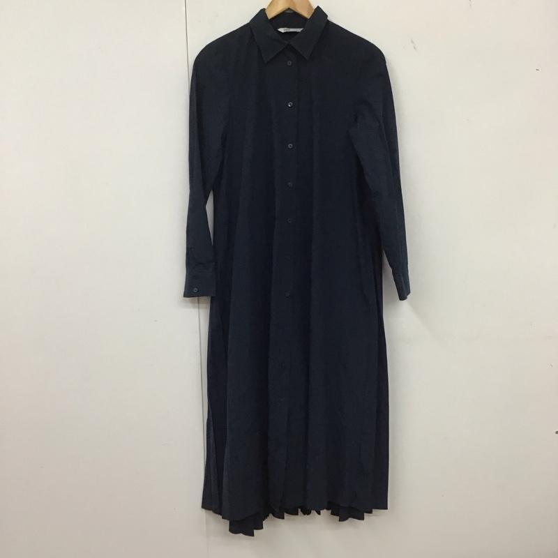 ザラ ZARA ワンピース ロングスカート 長袖シャツロングワンピース フレアワンピース ロングシャツワンピース XS 無地 紺 / ネイビー / レディース USED 古着 中古 10136026