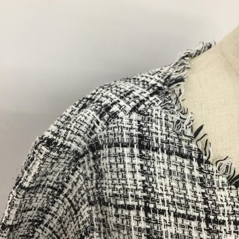 ザラ ZARA カットソー 半袖 半袖カットソー 半袖シャツカットソー 切り替えカットソー クルーネック L 総柄 白 / ホワイト / X 黒 / ブラック /  レディース USED 古着 中古 10105862