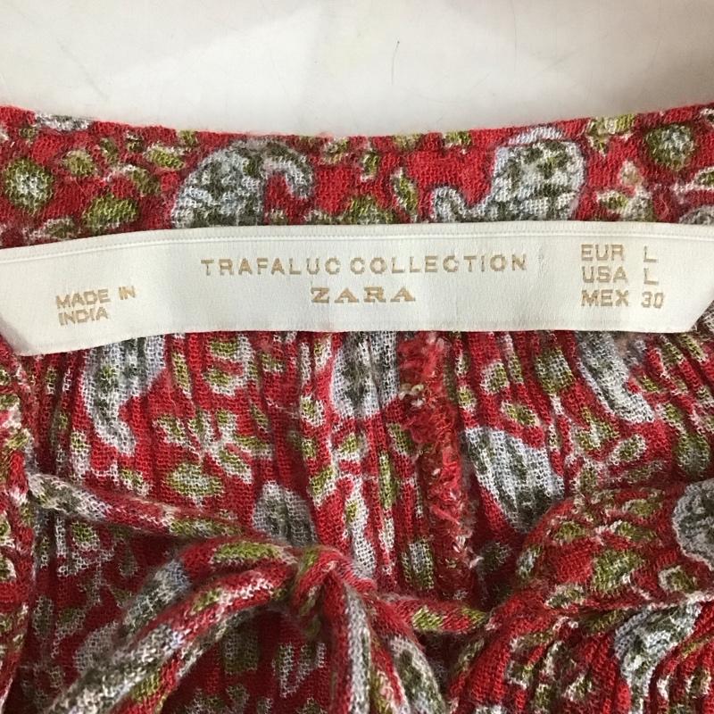 ザラ ZARA カットソー 長袖 L 総柄 赤 / レッド / レディース USED 古着 中古 10130292