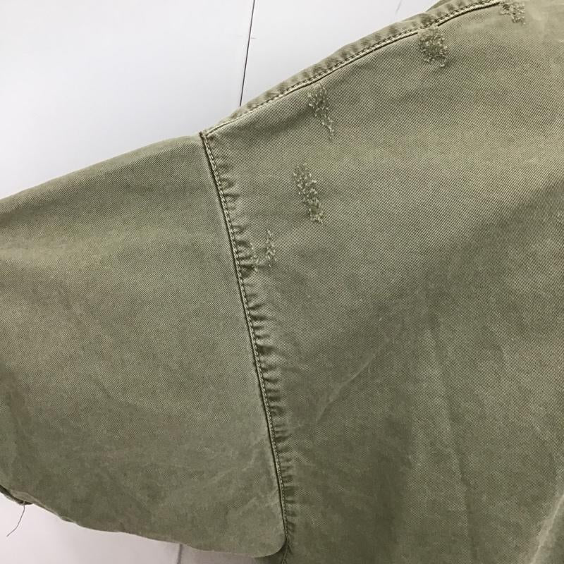 ザラメン ZARA MAN カットソー 半袖 ダメージ加工 無地Tシャツ クルーネックカットソー ミリタリー半袖カットソー XL 無地 カーキ / カーキ / メンズ USED 古着 中古 10105615