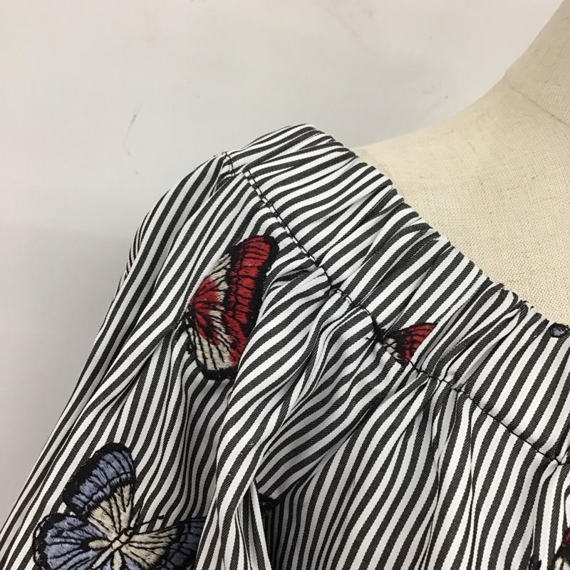 ザラ ZARA カットソー 七分袖 2521 426 070 オフショルダー 蝶々 刺繍 XS ストライプ 白 / ホワイト / X 黒 / ブラック /  レディース USED 古着 中古 10113500