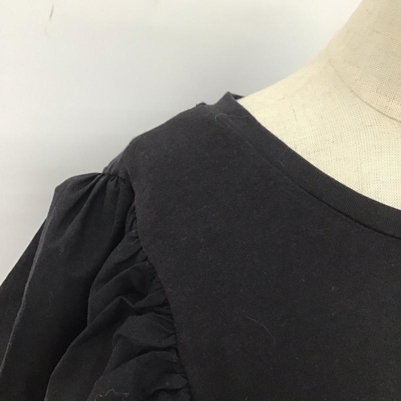 ザラ ZARA カットソー 半袖 半袖カットソー クルーネックカットソー 袖レース ショート丈 M 無地 黒 / ブラック /  レディース USED 古着 中古 10109182