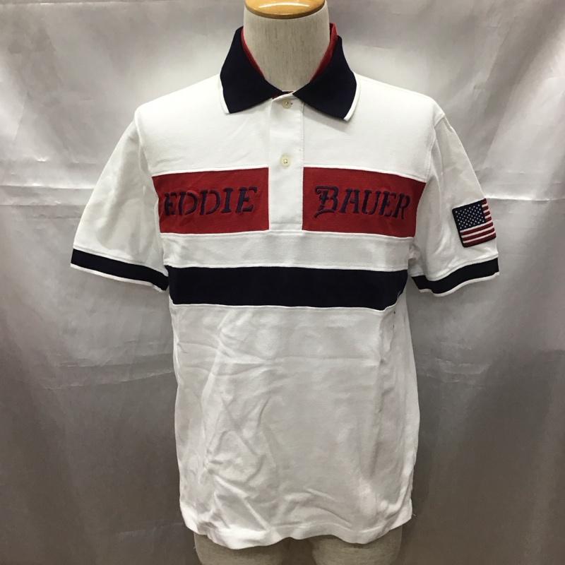 エディーバウアー Eddie Bauer ポロシャツ 半袖 半袖ポロシャツ カラーシャツ 半袖カットソー S ロゴ、文字 白 / ホワイト /  メンズ USED 古着 中古 10111680