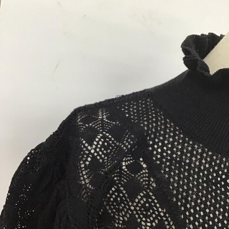 ザラ ZARA カットソー 長袖 4331 104 800 スタンドカラー 透かし編み L 無地 黒 / ブラック /  レディース USED 古着 中古 10113671