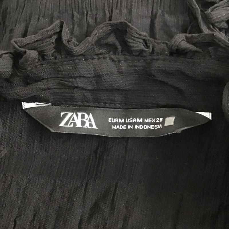ザラ ZARA シャツ、ブラウス 長袖 7696 250 800 シャーリング スタンドカラー M 無地 黒 / ブラック / レディース USED 古着 中古 10107148
