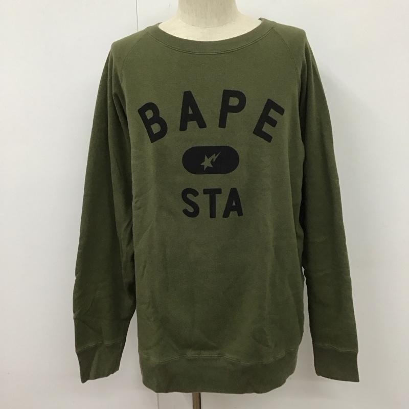 アベイシングエイプ A BATHING APE トレーナー 長袖 長袖トレーナー スウェット クルーネック リブスウェットカットソー L プリント カーキ / カーキ / メンズ USED 古着 中古 10109801