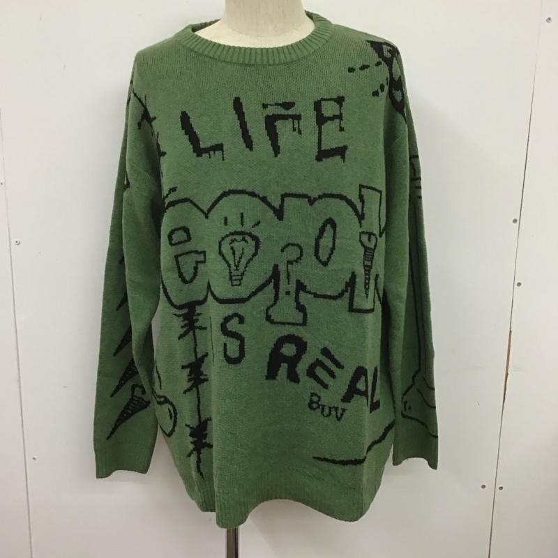 リアルバイ REAL BUY ニット、セーター 長袖 M ロゴ、文字 カーキ / カーキ / メンズ USED 古着 中古 10106415