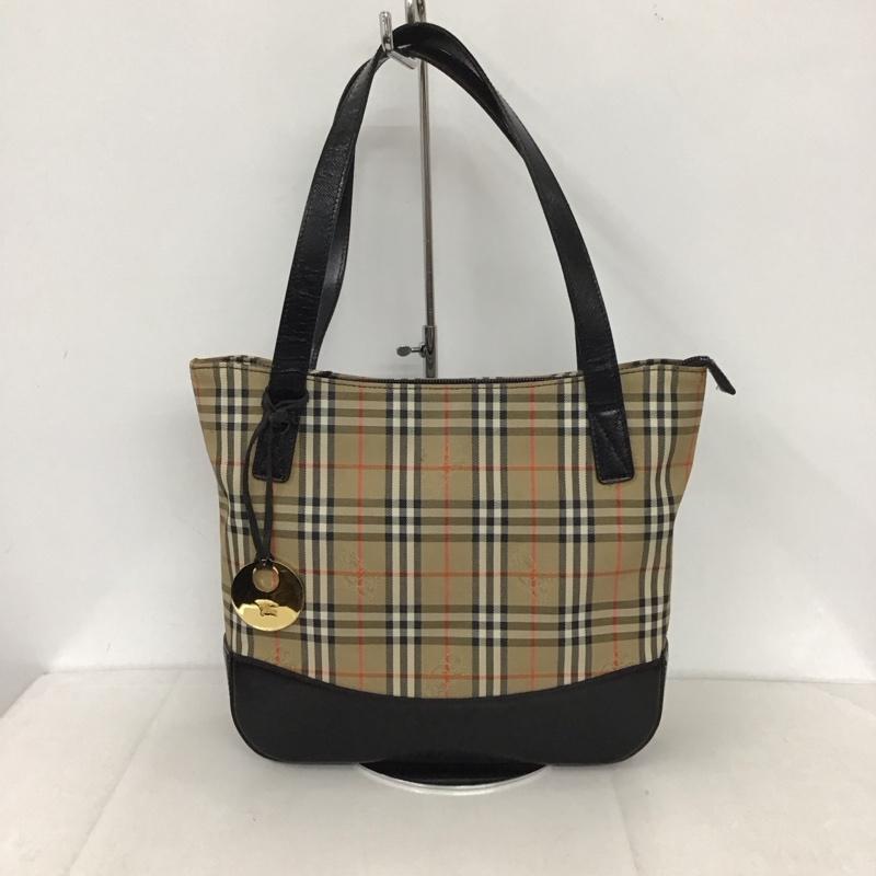 バーバリーズ BURBERRYS トートバッグ トートバッグ チェック 黒 / ブラック / X ベージュ / ベージュ / レディース USED 古着 中古 10132487
