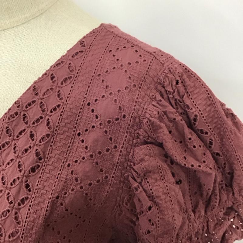 マウジー MOUSSY カットソー 半袖 010esa80-0870 COTTONEYELETトップス パフスリーブ 半袖カットソー 1 総柄 えんじ / ワインレッド / レディース USED 古着 中古 10114509