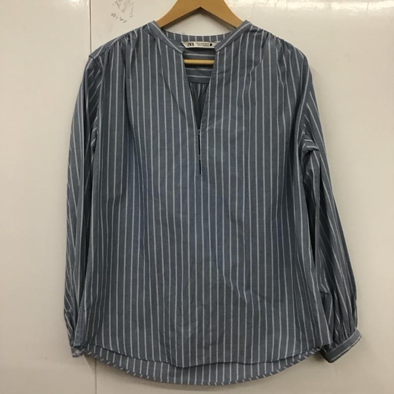 ザラ ZARA シャツ、ブラウス 長袖 M ストライプ 水色 / ライトブルー / レディース USED 古着 中古 10124783