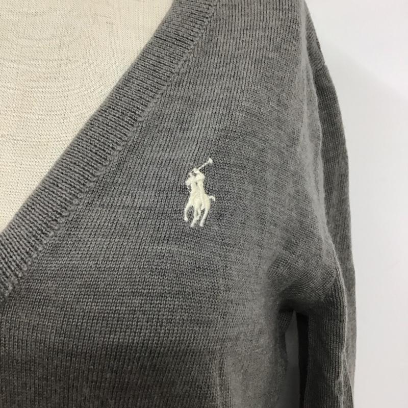 ポロラルフローレン POLO RALPH LAUREN ニット、セーター 長袖 ウール Vネック M ワンポイント 灰 / グレー / レディース USED 古着 中古 10122857