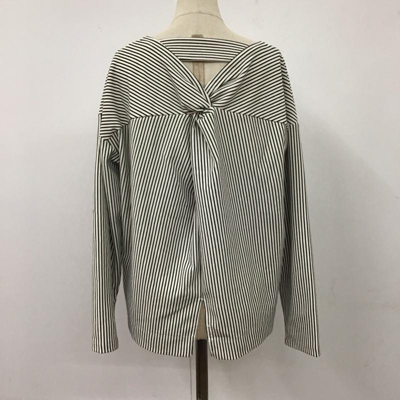 アズールバイマウジー AZUL BY MOUSSY カットソー 長袖 250DSH80-047C BACK TWIST OPEN TOPS S ボーダー柄 白 / ホワイト / X 黒 / ブラック / レディース USED 古着 中古 10115906