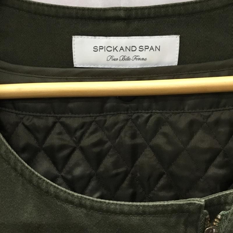 スピック&スパン Spick & Span ジャケット、上着 ジャケット、ブレザー ジップアップジャケット ジャンパー ノーカラージャケット カジュアルジャケット アウター 36 無地 カーキ / カーキ / レディース USED 古着 中古 10108290