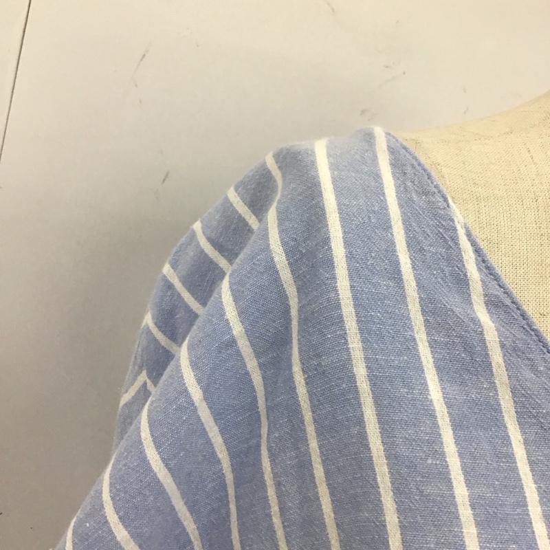 ザラティーアールエフ ZARA TRF カットソー 七分袖 ベルト付き 裾レース S ストライプ 水色 / ライトブルー / X 白 / ホワイト /  レディース USED 古着 中古 10112001