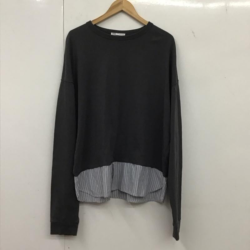 ザラ ZARA カットソー 長袖 長袖カットソー プリントカットソー クルーネック M 無地 灰 / グレー / メンズ USED 古着 中古 10138740