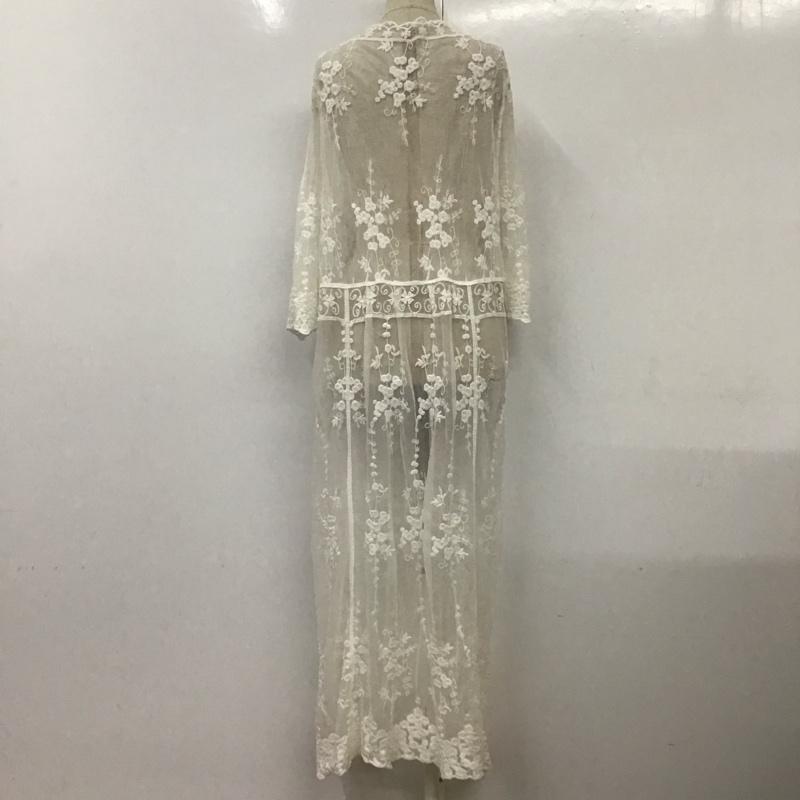 フィフス fifth カーディガン 七分袖 ロングカーディガン 七分丈カットソー 前開カーディガン シアー 総柄 白 / ホワイト / レディース USED 古着 中古 10116363