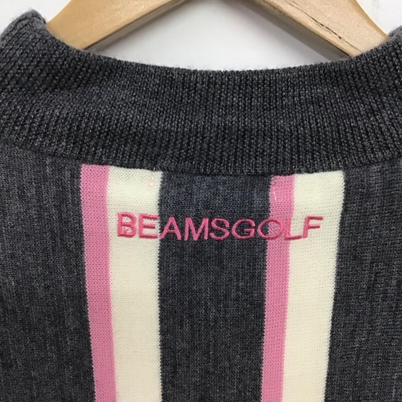 ビームスゴルフ BEAMS GOLF ニット、セーター 長袖 長袖ニットカットソー クルーネック セーター L ストライプ 灰 / グレー / X 桃 / ピンク / X ベージュ / ベージュ / レディース USED 古着 中古 10135441