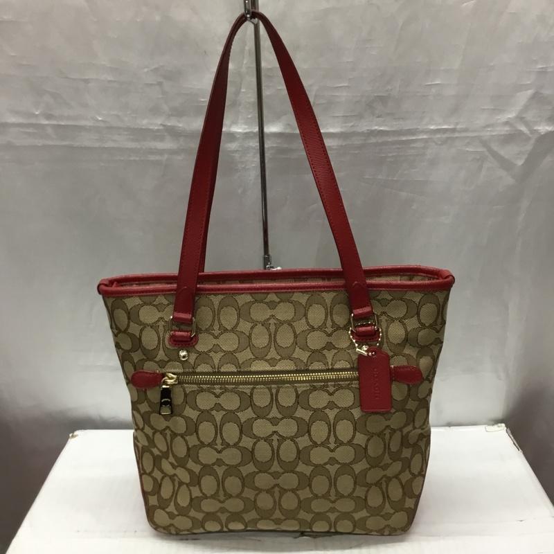 コーチ COACH トートバッグ トートバッグ F55364 シグネチャー ロゴ、文字 赤 / レッド / X ベージュ / ベージュ / レディース USED 古着 中古 10119192