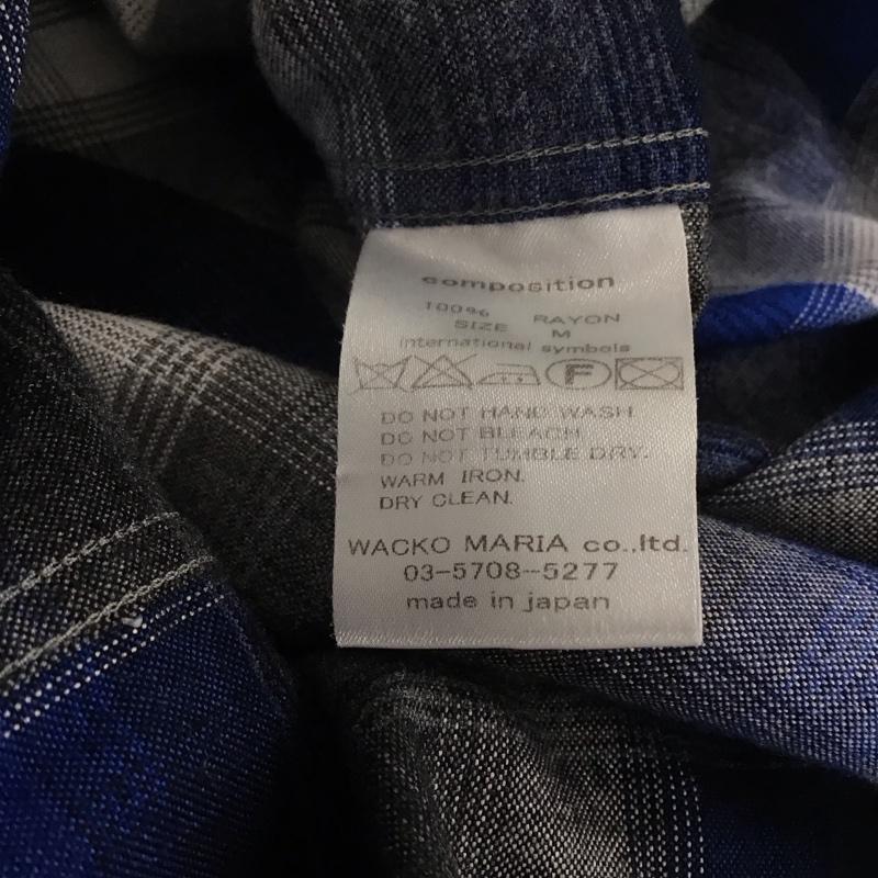 ワコマリア WACKO MARIA シャツ、ブラウス 長袖 バックロゴ 開襟シャツ オープンカラーシャツ レーヨンシャツ M チェック 青 / ブルー / メンズ USED 古着 中古 10146345