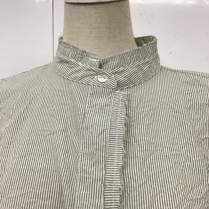 ザラベーシック ZARA BASIC カットソー 半袖 ノースリーブシャツ ストライプシャツ 前開きシャツ M ストライプ カーキ / カーキ / レディース USED 古着 中古 10117830