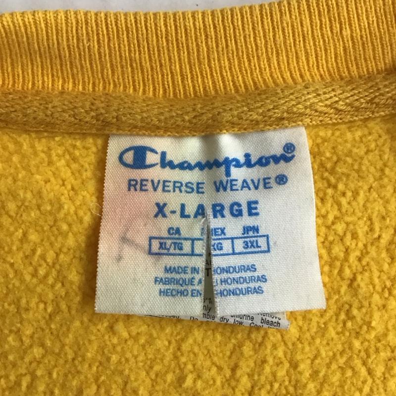チャンピオン Champion トレーナー 長袖 長袖トレーナー スウェット クルーネック リブスウェットカットソー XL ロゴ、文字 黄 / イエロー /  メンズ USED 古着 中古 10119022