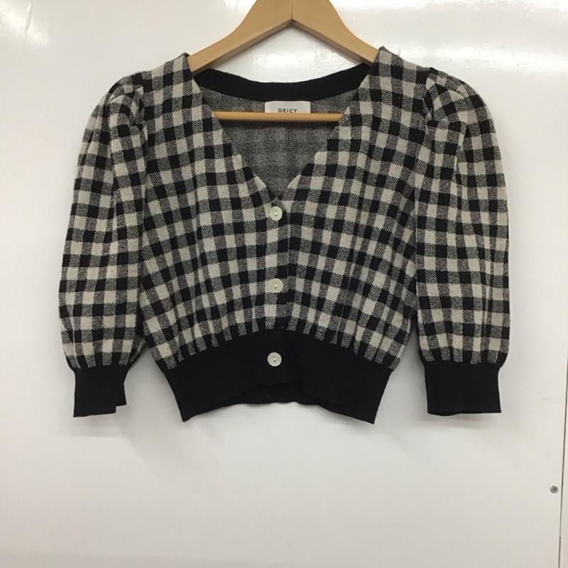 デイシー DEICY カーディガン 半袖 FREE チェック 白 / ホワイト / X 黒 / ブラック / レディース USED 古着 中古 10132851