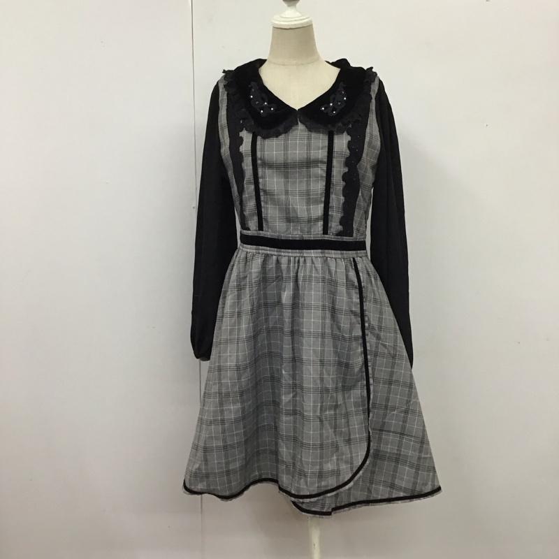 アクシーズファム axes femme ワンピース ひざ丈スカート 長袖ワンピース フレアワンピース ウエスト切り替えワンピース M チェック 黒 / ブラック / X 灰 / グレー / レディース USED 古着 中古 10118248