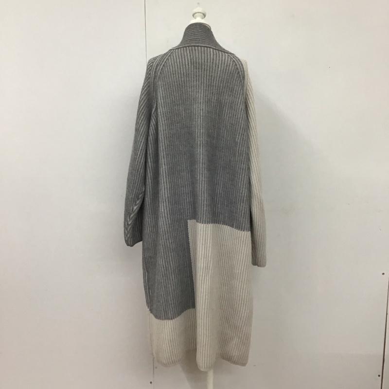 オズモーシス OSMOSIS カーディガン 長袖 796010-562K ストライプ切替ニットカーディガン ロング丈 無地 灰 / グレー / X 白 / ホワイト / レディース USED 古着 中古 10108295