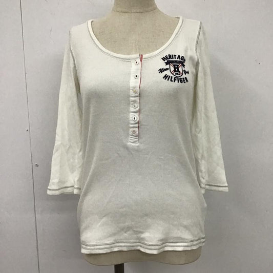 トミーヒルフィガー TOMMY HILFIGER カットソー 七分袖 ヘンリーネックカットソー リブカットソー プリントカットソー S ロゴ、文字 白 / ホワイト /  レディース USED 古着 中古 10105940