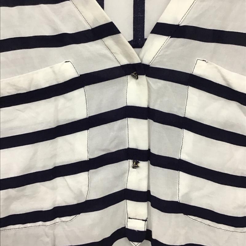 ザラベーシック ZARA BASIC カットソー 七分袖 XS ボーダー柄 白 / ホワイト / X 紺 / ネイビー / レディース USED 古着 中古 10130387