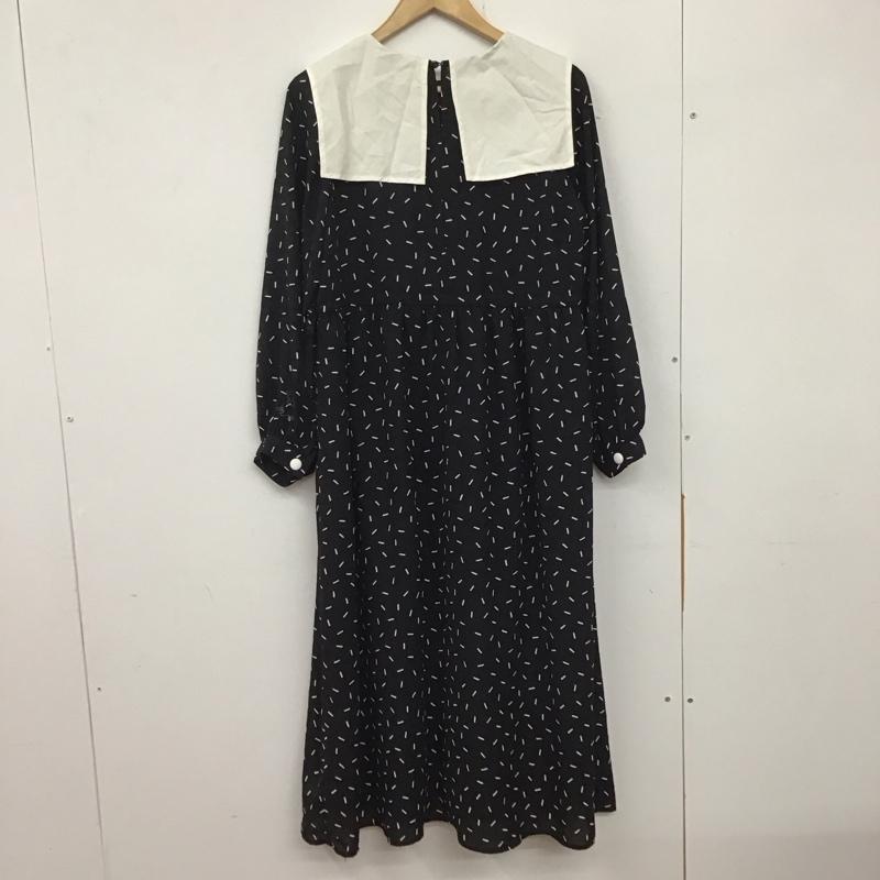 エヘカソポ ehka sopo ワンピース ロングスカート 長袖ロングワンピース セーラーカラー フレアスカート FREE 総柄 黒 / ブラック / レディース USED 古着 中古 10134187