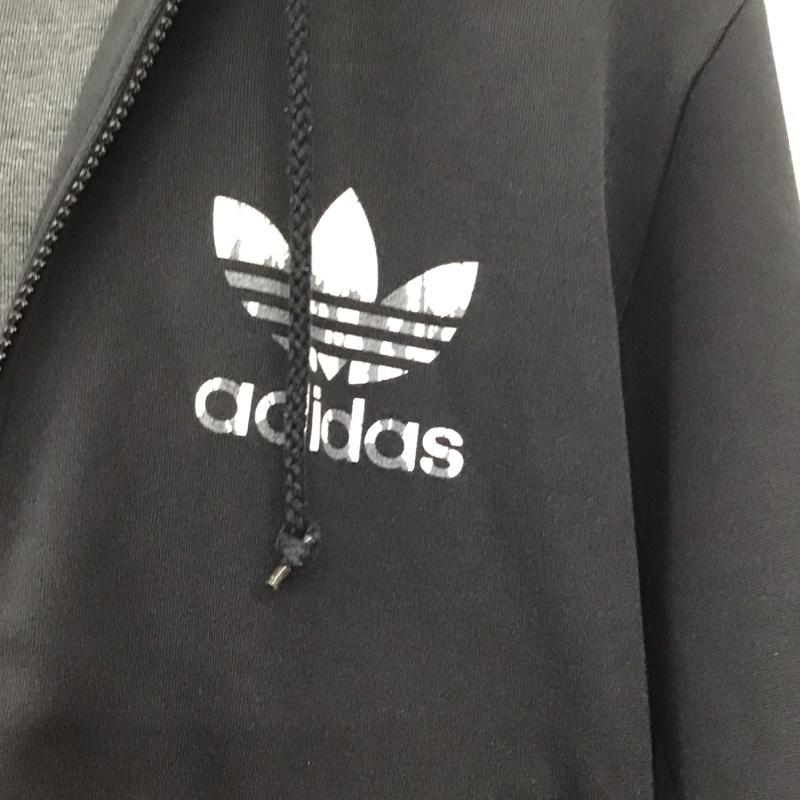 アディダス adidas パーカー 長袖 ジップアップパーカー アウター ジップアップジャケット L ロゴ、文字 白 / ホワイト / X 黒 / ブラック / メンズ USED 古着 中古 10137188
