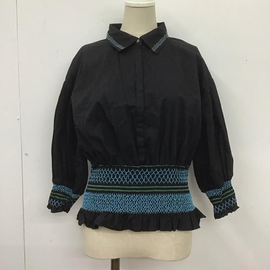 ジーナシス JEANASIS カットソー 七分袖 JS063729MC シャーリングシャツ FREE 刺繍 黒 / ブラック /  レディース USED 古着 中古 10108591