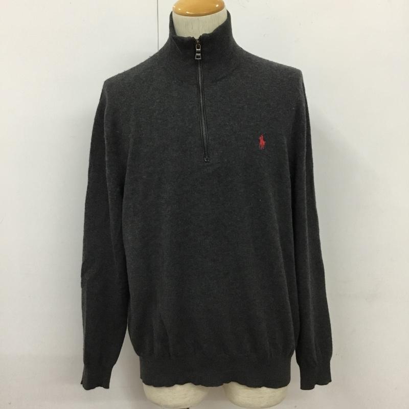ポロバイラルフローレン Polo by RALPH LAUREN ニット、セーター 長袖 長袖ニットカットソー ニット セーター ジップネックニット リブニット XL 無地 灰 / グレー / メンズ USED 古着 中古 10110039