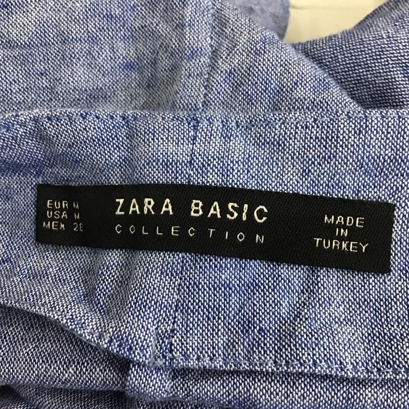 ザラベーシック ZARA BASIC カットソー 七分袖 3666 059 400 コットン リネン フレアスリーブ M 無地 青 / ブルー / レディース USED 古着 中古 10117705