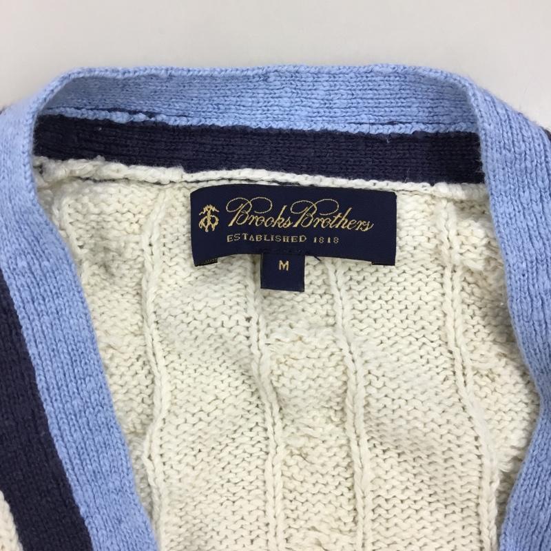 ブルックスブラザーズ BROOKS BROTHERS カーディガン 長袖 Vネック コットン リネン 綿麻 M 白 / ホワイト / X 紺 / ネイビー / X 水色 / ライトブルー / メンズ USED 古着 中古 10112876