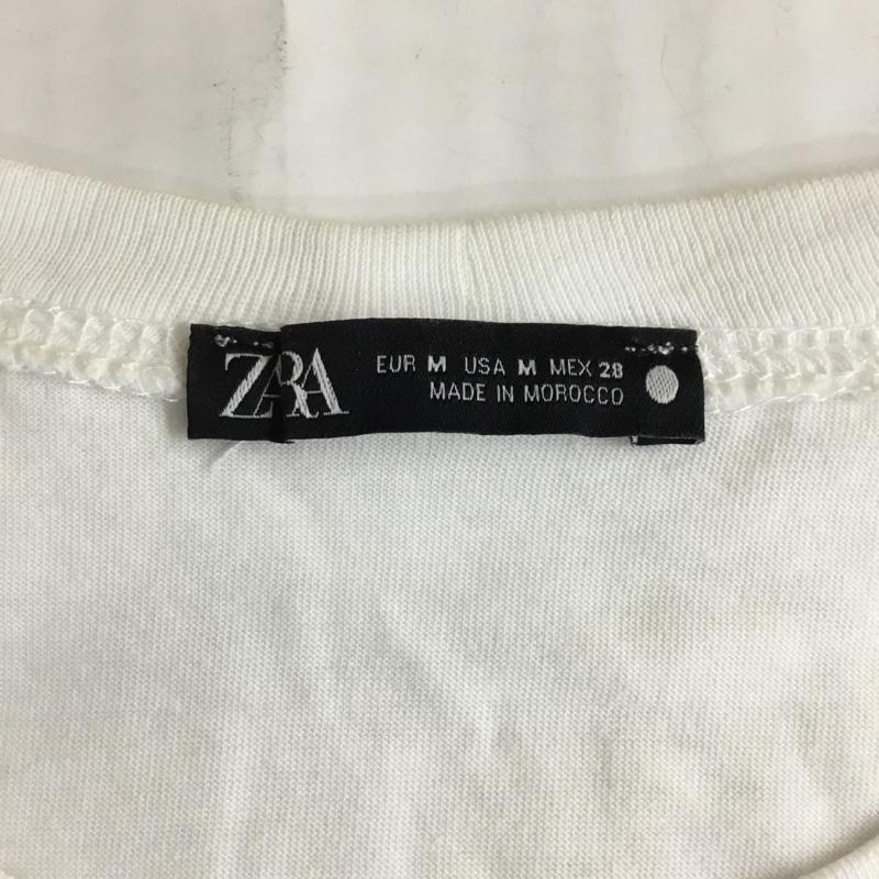 ザラ ZARA Tシャツ 半袖 0264 454 250 胸ポケット クルーネック M ロゴ、文字 白 / ホワイト / レディース USED 古着 中古 10107031