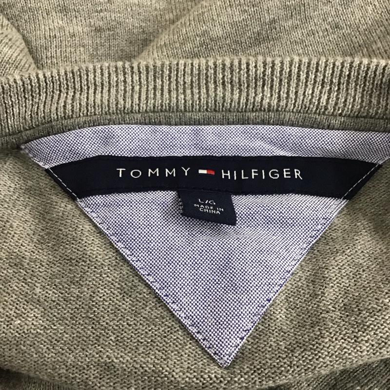 トミーヒルフィガー TOMMY HILFIGER ニット、セーター 長袖 長袖ニットカットソー ニット セーター Vネックニット L ロゴ、文字 灰 / グレー / メンズ USED 古着 中古 10109089