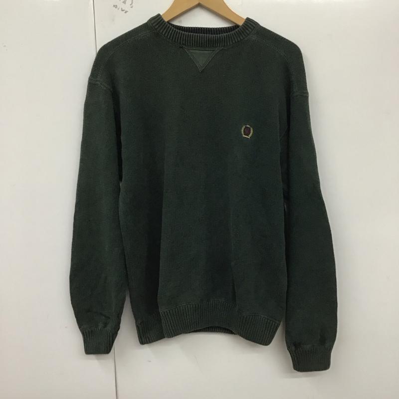 トミーヒルフィガー TOMMY HILFIGER ニット、セーター 長袖 長袖ニットカットソー クルーネック セーター 90s M ロゴ、文字 緑 / グリーン / メンズ USED 古着 中古 10129826
