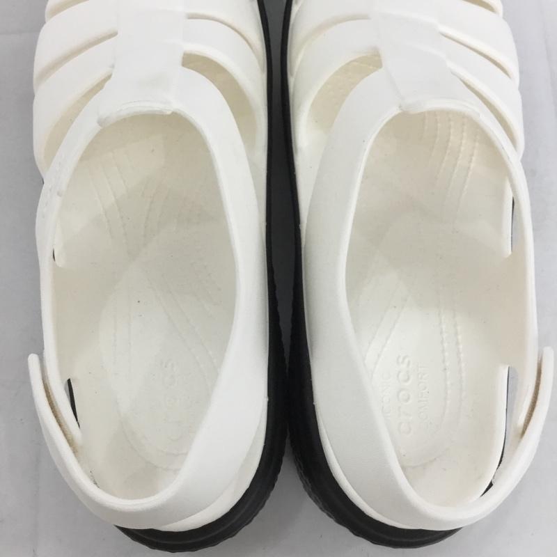 クロックス crocs サンダル サンダル ストンプ フィッシャーマンサンダル 厚底 M9 ロゴ、文字 白 / ホワイト / X 黒 / ブラック / メンズ USED 古着 中古 10137384