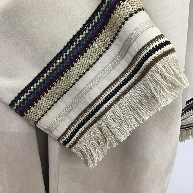 ザラ ZARA ジャケット、上着 ジャケット、ブレザー 3046 134 710 コントラスト フェイクスエードジャケット ノーカラー フリンジ S 刺繍 ベージュ / ベージュ / レディース USED 古着 中古 10108580